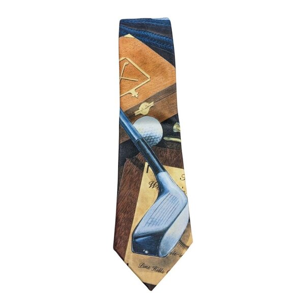 Vintage 1993 Ralph Marlin Golf Themed Mens Neck Tie Novelty Graphics - Picture 1 of 5